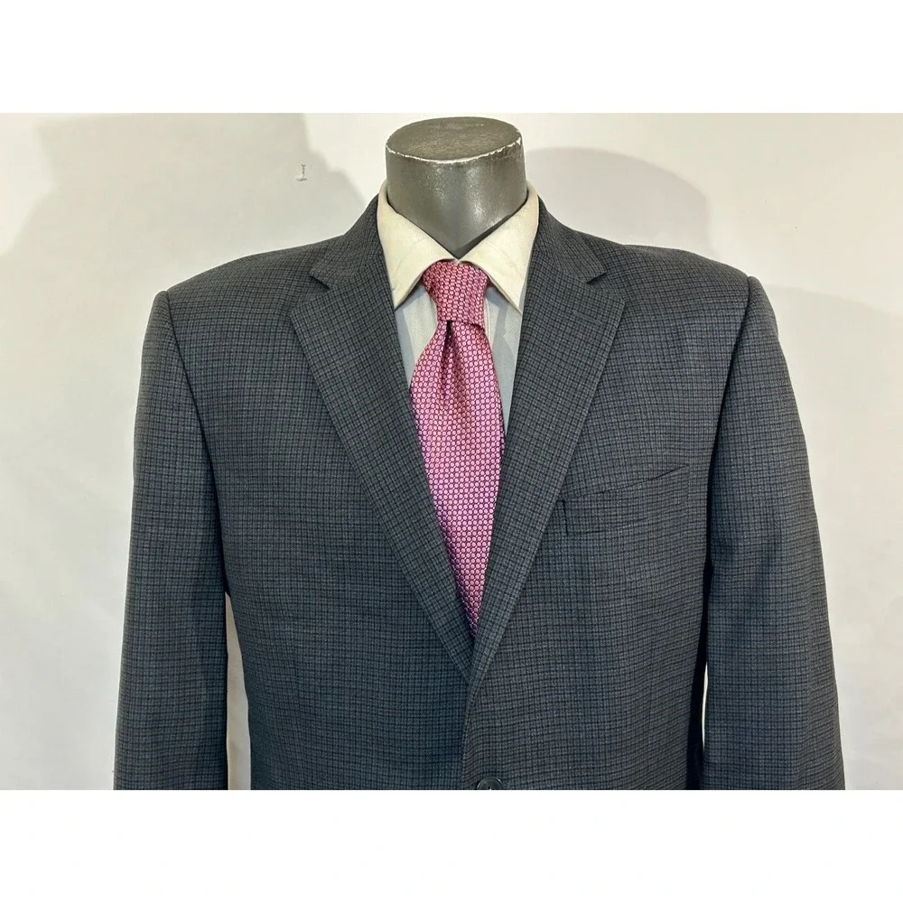 Peter Millar Gray Check Wool 2 Btn Sport Coat Blazer Sz 42R